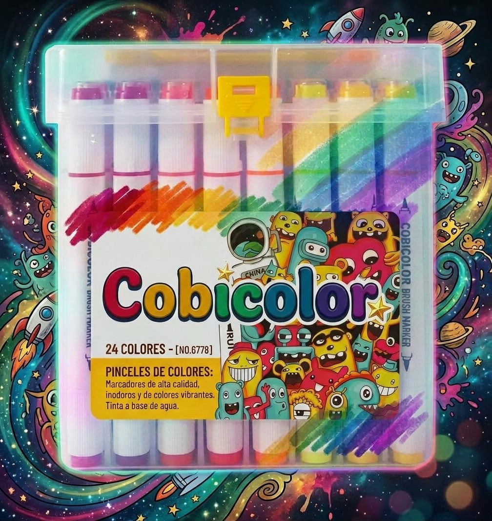 Plumones Cobicolor tipo pincel, estuche de 24 colores